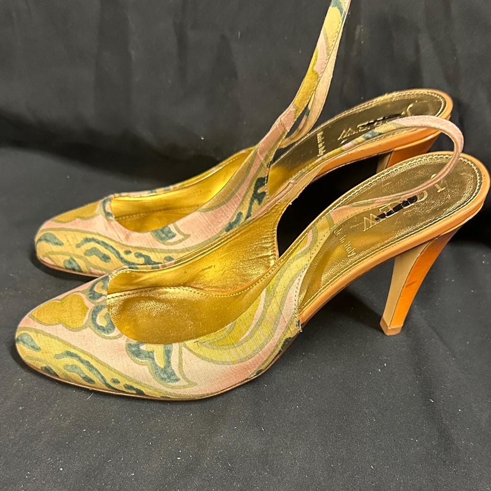 J. Crew Pink and Gold Patterned Slingback Heels - Picture 2 of 4